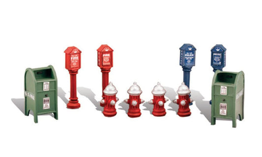 Woodland Scenics Scenic Accents Street Items (Mailboxes Fire Hydrants & Fire/Police Call Boxes) HO
